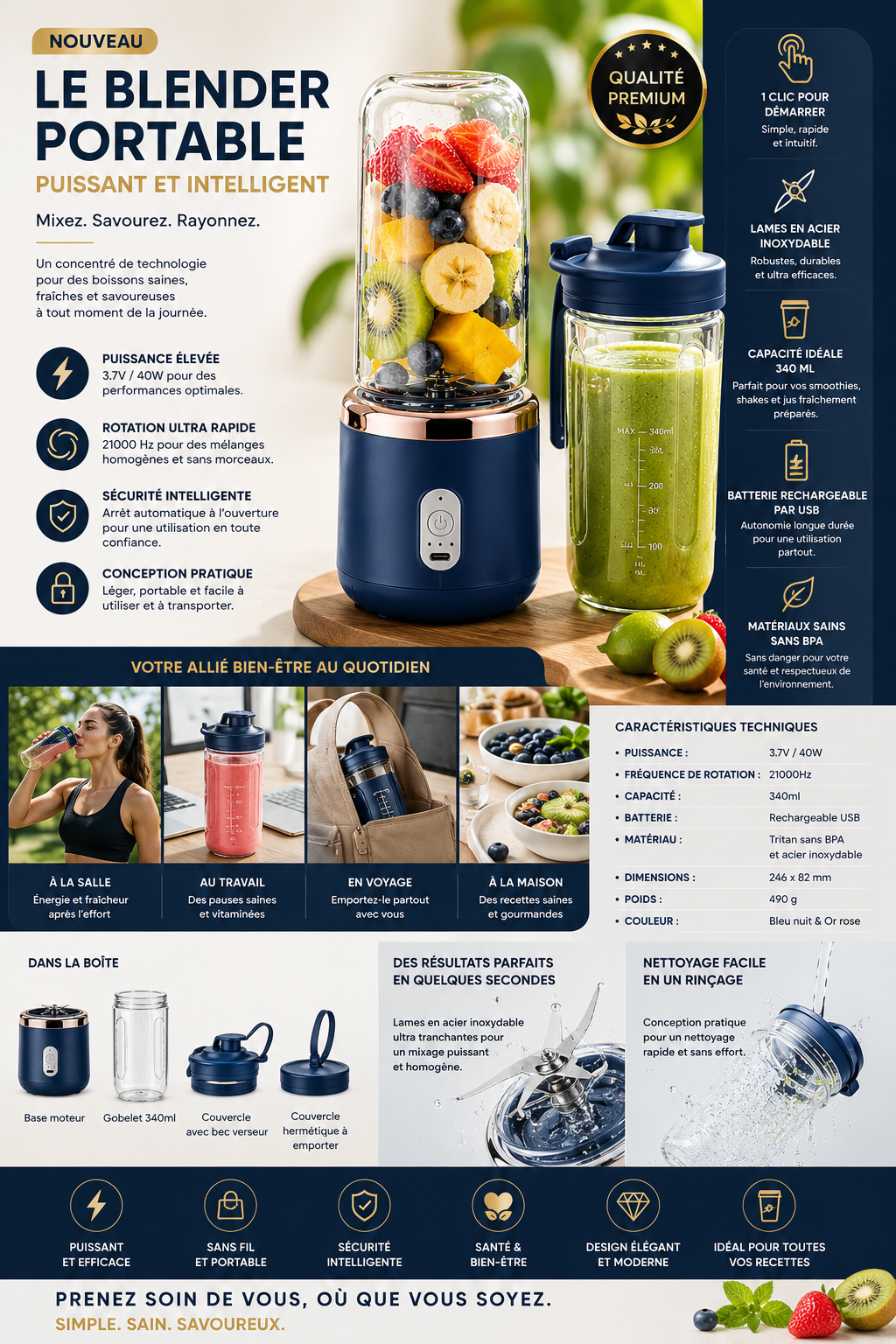 Blender Portable Rechargeable – Mixez partout, sans limite